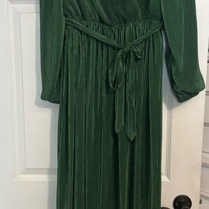 Mikarose Emerald Pleated Long Sleeve Dress